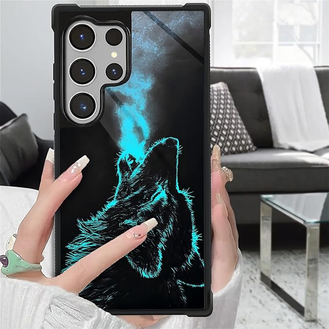 for Samsung Galaxy S26 Ultra Case,Graphic Design for Girl Boy Soft Silicone Hard Acrylic Shock Protection Designed for Samsung Galaxy S26 Ultra Blue Breathing Wolf Pattern