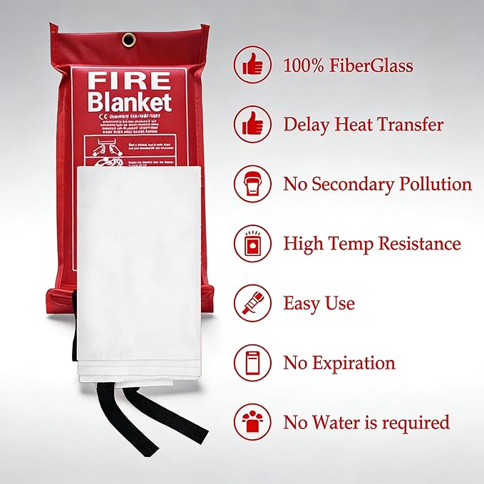 Emergency Fire Blanket for Home and Kitchen - 40"x40" Fire Retardant Blankets for Emergencies, Fireproof Survival Blanket for Kitchen, Fireplace, Grill, BBQ, Camping, Car, Office - 4 Pack