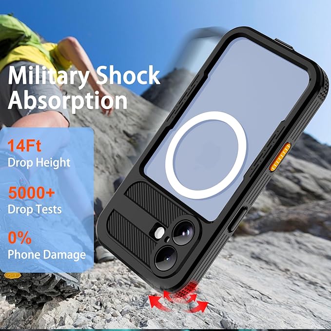 Waterproof Phone Case Compatible with iPhone 17, IP68 Waterproof Shockproof Dust-Proof Phone Case with Built in Screen Protector, Full Body Protective Case (Black, 17)