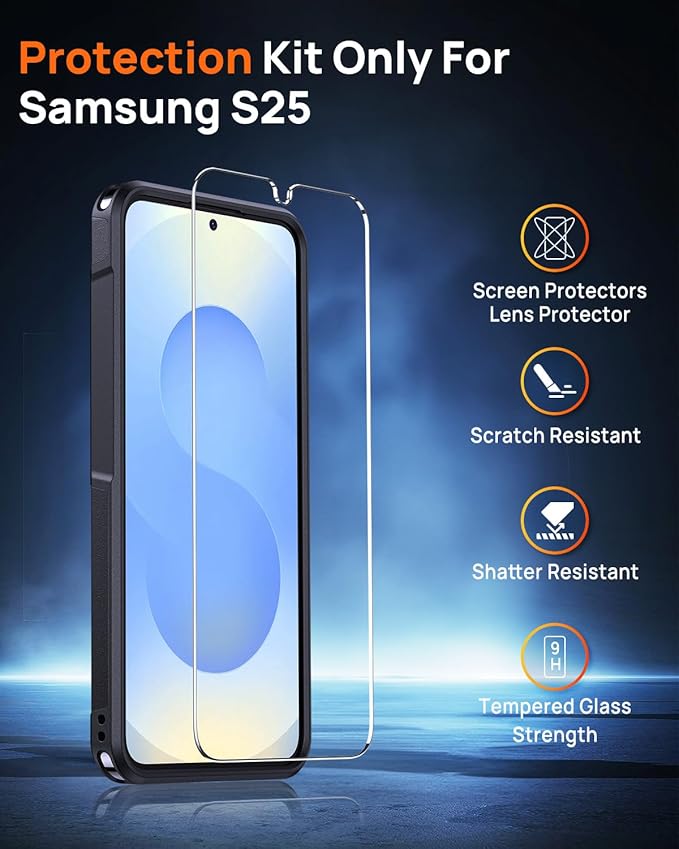Lanhiem Magnetic for Samsung Galaxy S25 S24 Phone Case with Tempered Glass Screen Protector, Shock Absorption, Anti-Scratch Shockproof Case Cover for Samsung S25 S24, Black