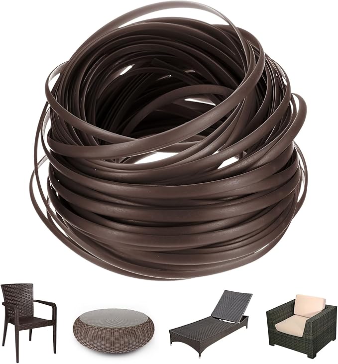 M METERXITY 1-Pack Wicker Repair Kit, 5mm x 66ft/20m Plastic Flat Rattan Replacement Supplies for Patio Furniture Repair/Basket Making/Chair Weaving, Synthetic Woven Rattan [Brown]
