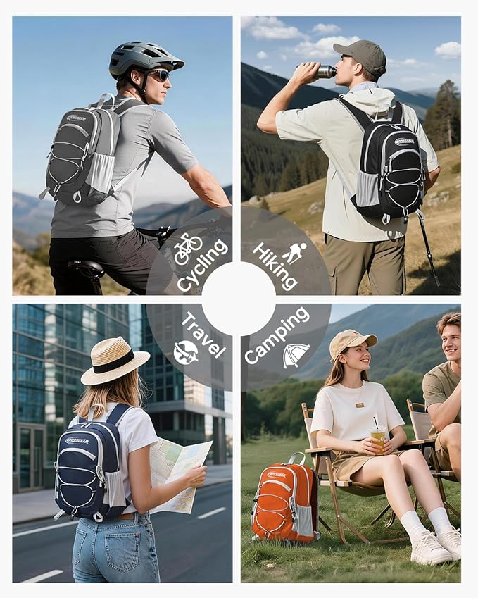 CROSSGEAR Packable Hiking Backpack, 24L RFID Lightweight Foldable Daypack, Nylon Fabric, Multiple Pocket, Water-Resistant for Men Women Travel Outdoor, Gray