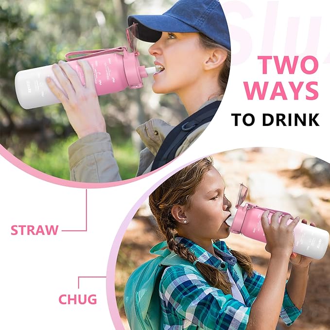 SLUXKE 17oz Insulated water bottles with 2 Lids (Straw and Chug Lid), 18/10 Stainless Steel Water Bottle BPA Free, Double Wall Vacuum Wide Mouth Insulated for Men, Women & Kids PINK WHITE