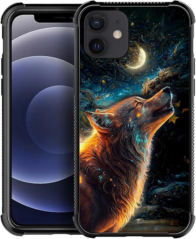 for iPhone 12/12 Pro Case, Star Cave Hungry Wolf Pattern Graphic Design Girl Boy Soft Silicone Hard Acrylic Shock Protection for iPhone 12/12 Pro