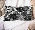 EKOBLA Palm Leaf Decorative Lumber Cushion Case Tropical Jungle Leaf Hand Drown Plant Cotton Linen Square Throw Waist Pillow Case Decorative Cushion Cover Pillowcase Sofa Lumbar 12x20 Inches