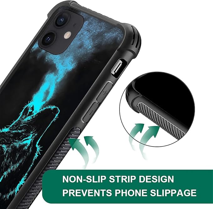 for iPhone 11 Case, Blue Breathing Wolf Pattern Graphic Design Girl Boy Soft Silicone Hard Acrylic Shock Protection for iPhone 11