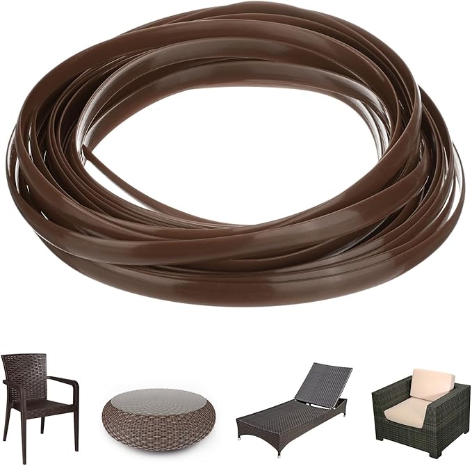 M METERXITY 1-Pack Wicker Repair Kit, 8mm x 33ft/10m Plastic Flat Rattan Replacement Supplies for Patio Furniture Repair/Basket Making/Chair Weaving, Synthetic Woven Rattan [Brown]