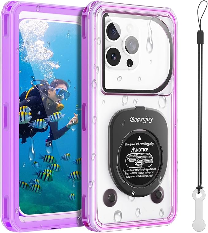 Beasyjoy Waterproof Phone Case, Underwater Phone Case for Snorkeling, Universal IPX8 Diving Pouch with Lanyard for iPhone Samsung Google Moto Series-[NOT Fit Snugly] [Touchscreen Operated Only]-Purple