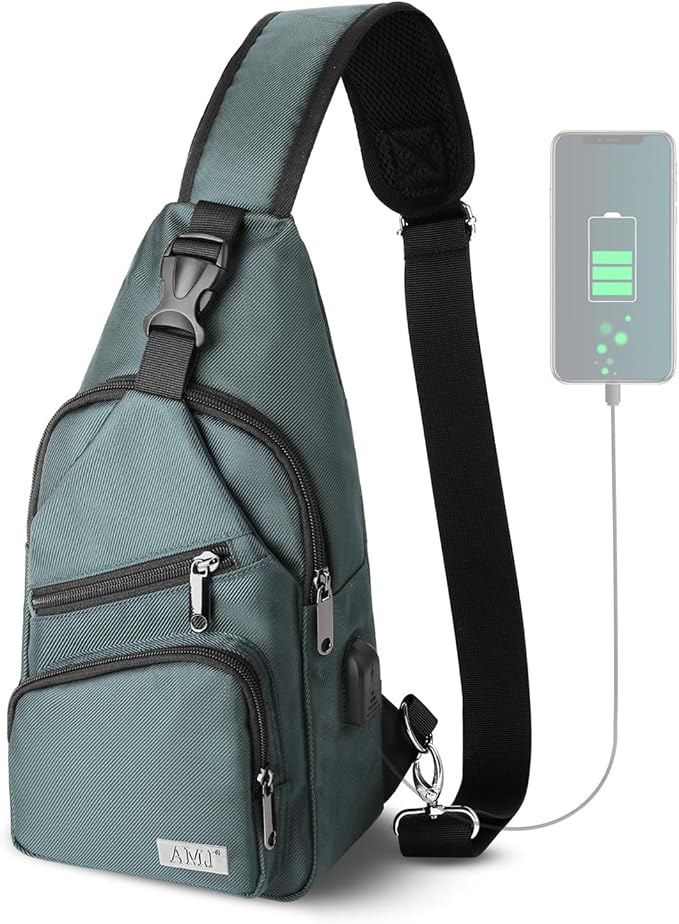AMJ Crossbody Sling Bag Men Women, Casual Shoulder Backpack, Chest Daypack Satchel for Hiking Travel