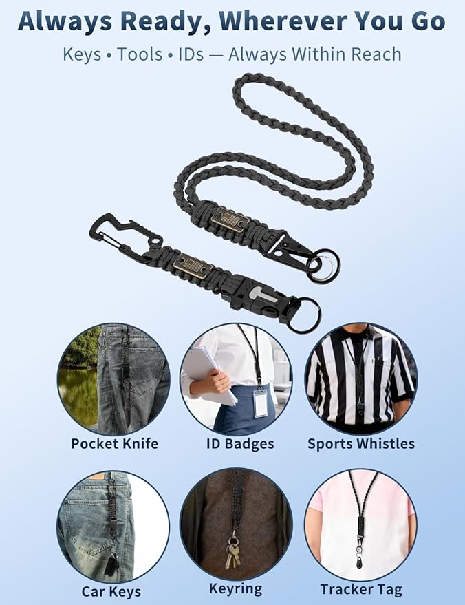 DDOUT Heavy Duty Paracord Lanyard 550 Paracord Braided Keychain for ID Badges, Camera, Whistle, Traveling, Outdoor Activities
