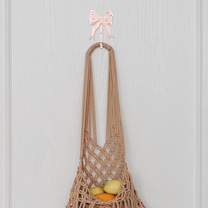 Pink Bow Hook Room Decor, Cute Coquette Bow Knot Wall Hooks Sweet Multi-Purpose Decorative Hook Bow Hanger for Hanging Hats Towels Coats Bowknot Bathroom Shower Living Room Decor