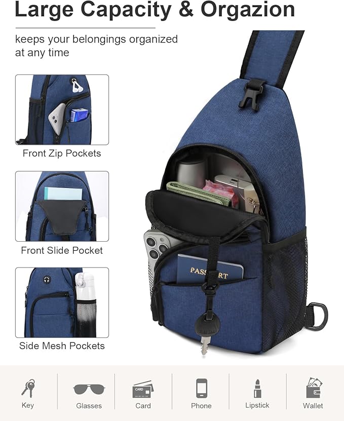 Pritent Crossbody Bags for Women Man Waterproof Sling Bag Backpack Trendy Casual Cross Body Bag with Convertible Shoulder Strap Chest Bag for Camping Hiking Travel Essentials (Blue, Medium)