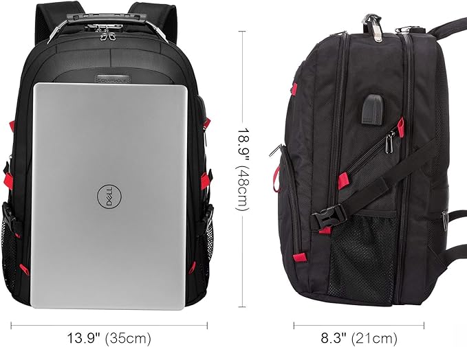 LOVEVOOK 17 Inch Laptop Backpack for Men Women, Waterproof Anti-Theft Travel Backpack with USB Charging Port & Lock Black