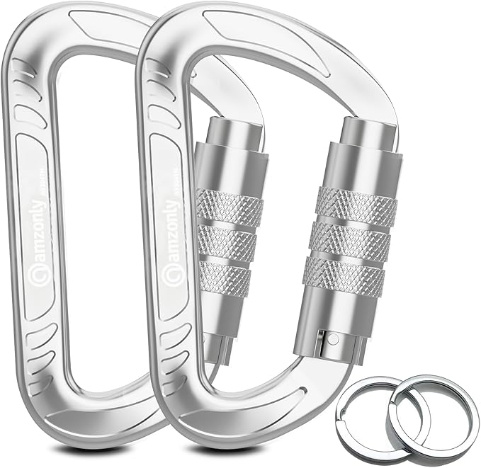 3inch Auto Locking Carabiner Clips Heavy Duty, 12KN /2697lbs Lightweight keychain carabiners, Sturdy Twist Lock Caribeeners for Camping Hiking Hammock Swing Backpack, dog leash and Harness etc