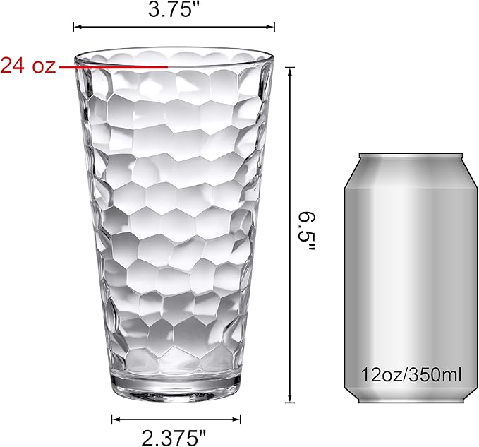 Amazing Abby - Iceberg - 24-Ounce Plastic Tumblers (Set of 8), Plastic Drinking Glasses, All-Clear High-Balls, Reusable Cups, Stackable, BPA-Free, Shatter-Proof, Dishwasher-Safe
