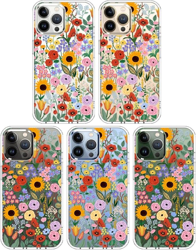 MOSNOVO Case for iPhone 13 Pro Max, [Buffertech 6.6ft Military-Grade Drop Protection] [Anti Peel Off Tech] Clear TPU Bumper Phone Case Cover Design - Blossom & Bloom
