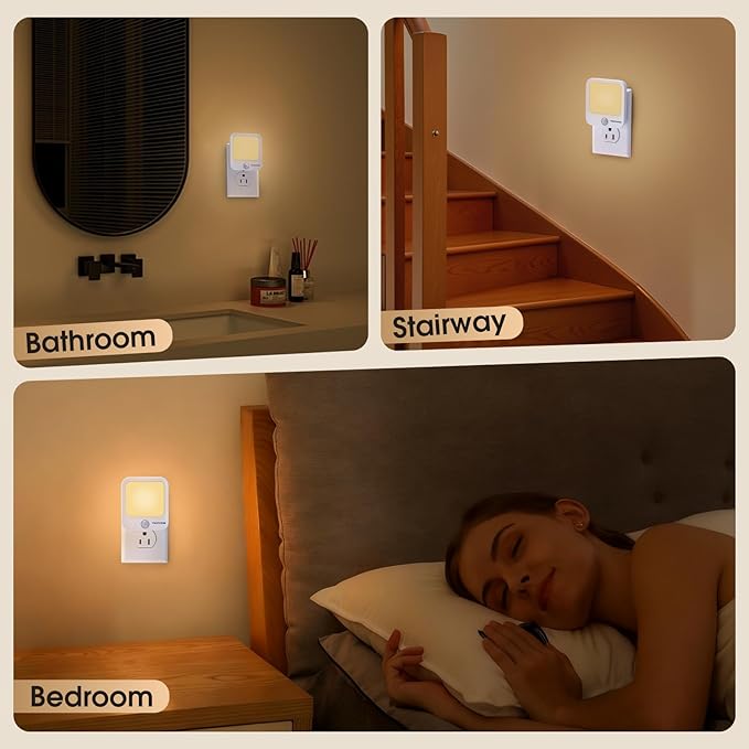 Motion Sensor Night Light Plug in, Dimmable Warm White Motion Activated LED Night Lights for Bedroom Bathroom Hallway Stairs 2 Pack
