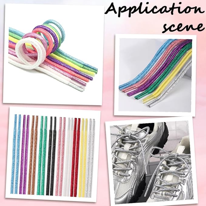 24 Strands 12 Colors 78.7 FT Keychaincord Keychain String Cloth Glitter Round Shoelaces Multifunction String Rope Cording for Keychains Making Keychain Making Lanyard Handbag Shoes Decor