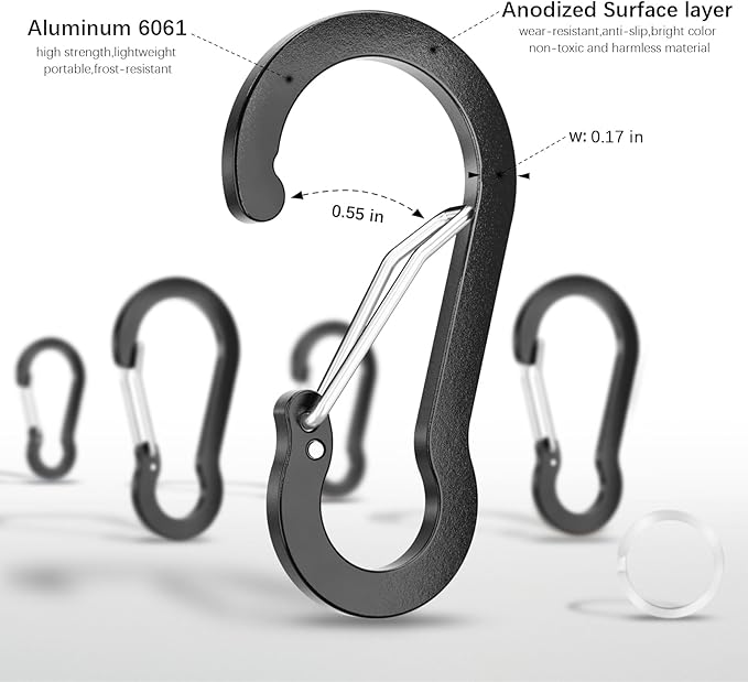 sprookber 2" Small Carabiner Clip, D Ring Caribeener, Spring Snap Hook for Keychain Multipurpose, Set of 20