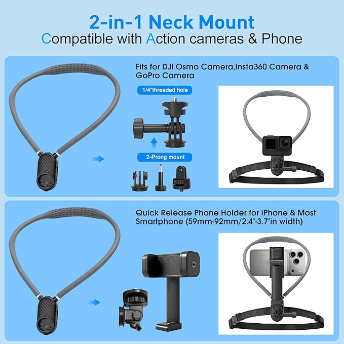 Camera Phone Chest Mount for GoPro, Adjustable Strap Chest POV Phone Holder Neck Mount for DJI Osmo Nano Action 5 Pro/4/3 Accessories, for Insta360 X5/X4/Ace Pro 2, for GoPro Hero 13/12/11 AKASO