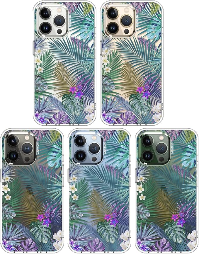 MOSNOVO Case for iPhone 13 Pro, [Buffertech 6.6ft Military-Grade Drop Protection] [Anti Peel Off Tech] Clear TPU Bumper Phone Case Cover Design - Tropical Rainforests