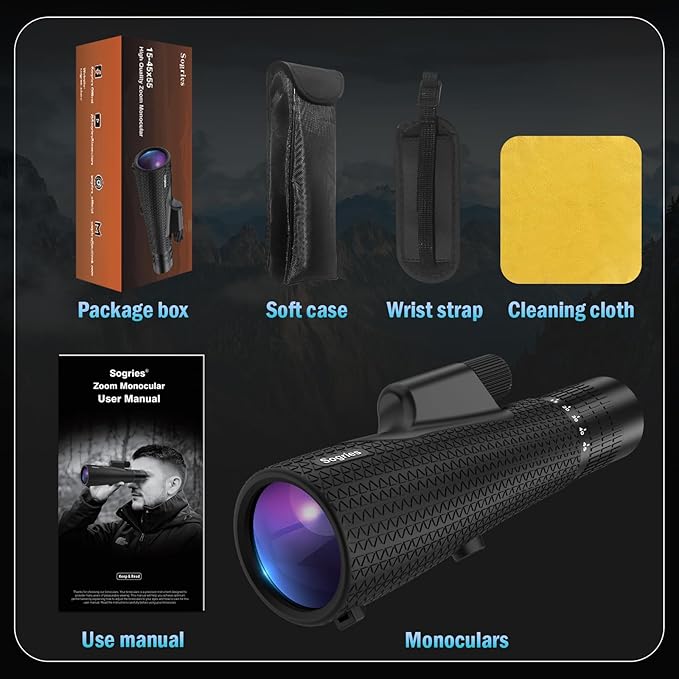 15-45x55 Zoom Monocular Telescope-High Power Monocular for Adults BAK4 Prism for Bird Watching and Traveling Concert