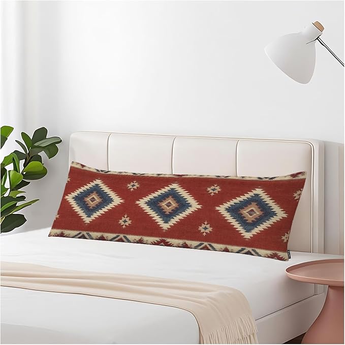 Decorative Body Pillow Covers 20x54inch Ethnic Red, Southwest Native American Style Chevron Body Pillow Case Cushion Cover Wrinkle Fade Body Pillowcases for Bed/Sofa/Couch/Patio/Balcony