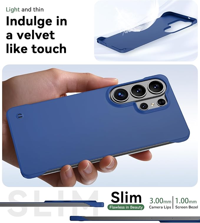 GRECAZO Slim Borderless for Samsung Galaxy S26 Ultra Phone Case 6.9"(2026) Ultra-Thin Lightweight Frameless Matte Hard PC Cover Case with Pull Ring Minimalist Non Slip Rope-Blue