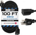 Iron Forge Cable 100 ft Outdoor Extension Cord - 10/3 SJTW Heavy Duty Black Extension Cable with 3 Prong 15 AMP Grounded Plug for Safety