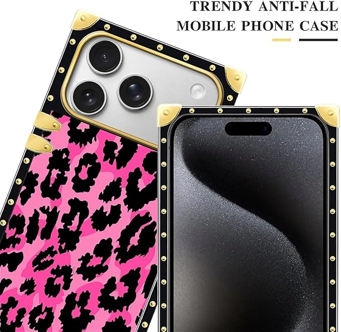 for iPhone 17 Pro Case Luxury Golden Decoration for Girl Women Soft TPU Shockproof Protective Hard PC Back for iPhone 17 Pro Crazy Pattern Pink Black Leopard