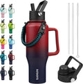 BJPKPK Insulated Water Bottles with Straw Lid, 35oz Metal Water Bottle with 2 lids & Paracord Strap, Double Wall Stainless Steel Tumbler with Handle, Reusable Cups, Mugs, Thermo, Charming Red