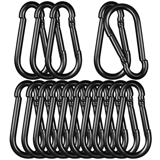 Black Carabiner, Heavy Duty Galvanized Steel Spring Snap Hook Carabiner Clips with 550LBS Holding Capacity, Ideal for Outdoor, Hammock, Swing and Travel (15PCS M8 3Inch)