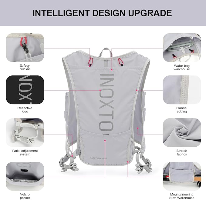 INOXTO Running Hydration Vest Backpack,Lightweight Insulated Pack with 1.5L Water Bladder Bag Daypack for Hiking Trail Running Cycling Race Marathon for Women Men