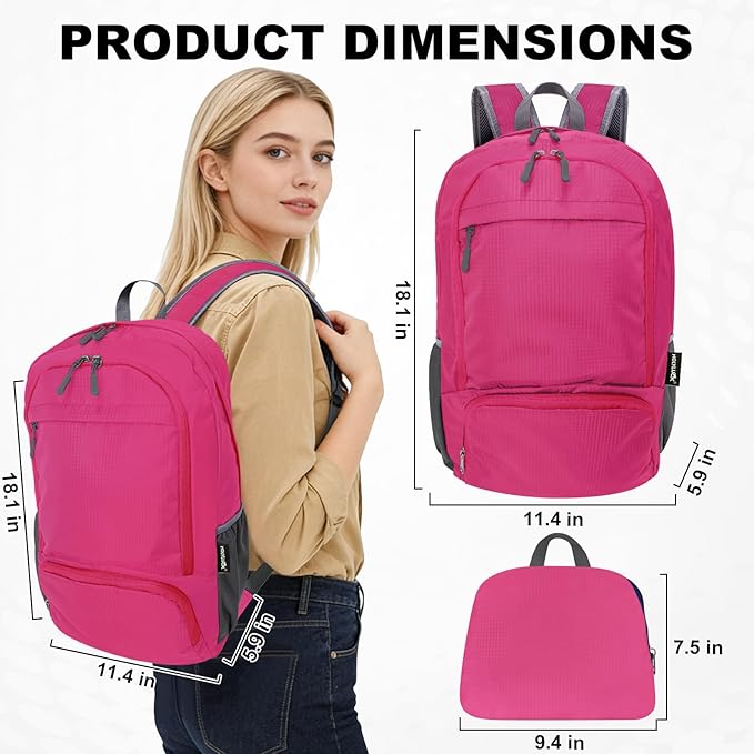 HOLYLUCK 20L lightweight packable Hiking Daypack Foldable Backpack for Men Women Small Travel Outdoor Foldable Shoulder Bag-pink