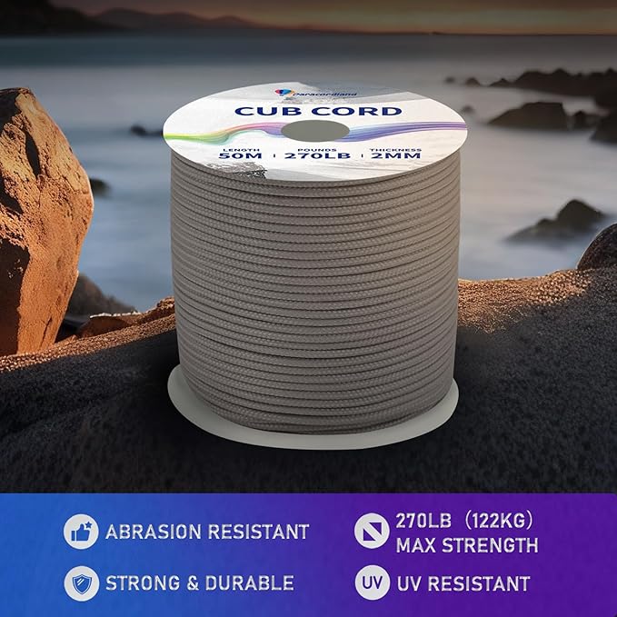 Paracordland-270LB Parachute Cord -164FT-2mm Micro Paracord-Utility Cord Thin Braided Best for Military & Camping Survival Bracelet DIY Projects Fishing Lanyards-Tan380