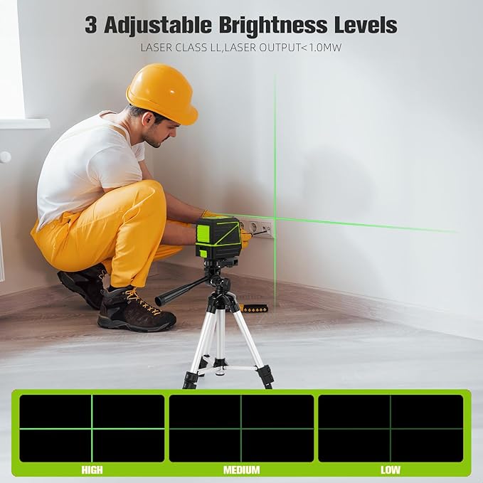 Laser Level with Tripod, 100 feet Green Cross Line Self Rotary Leveling Laser Level, Vertical and Horizontal Line, Rotatable 360 Degree, Manual Self leveling and Pulse Mode,IP54 Waterproof & Battery