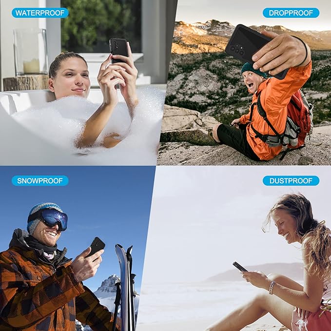 Lanhiem for Samsung Galaxy A32 5G Phone Case, IP68 Waterproof Dustproof Case, Built-in Screen Protector, Heavy Duty Full Body Protective Phone Case for Galaxy A32 5G, Black/Clear
