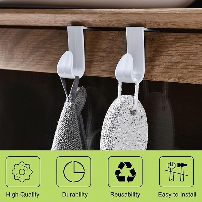 Over Cabinet Door Hooks, 8Pcs Plastic Over Door Single Hooks Multi-Purpose Over The Cupboard Drawer Hooks Space-Saving Hanger Extender Clips Hooks for Kitchen Bathroom Bedroom (White)
