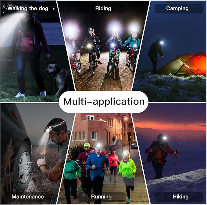 KunHe 40 Pack Headlamp Flashlight Head Lamps led Rechargeable Headlight Motion Sensor Head Lamp 10 Mode for Outdoor Camping Gear Hiking Fishing Running Cycling Headlight Emergency Lights for Home