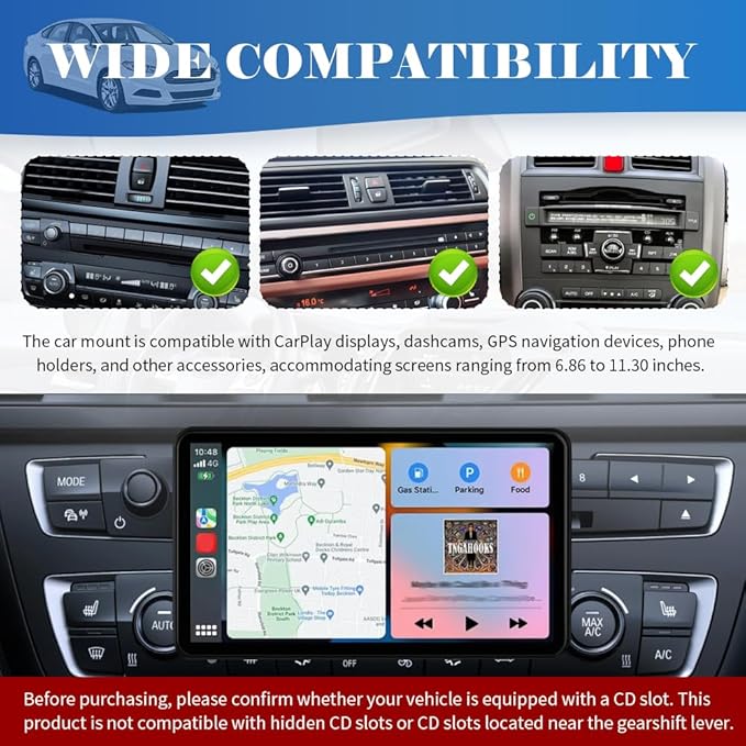 CD Slot Mount for CarPlay Screen 360° Rotatable,CarPlay Screen Mount with Triangle Stabilizing Support,Universal CD Mounts for CarPlays Screens/Dashcam/GPS Car Accessories