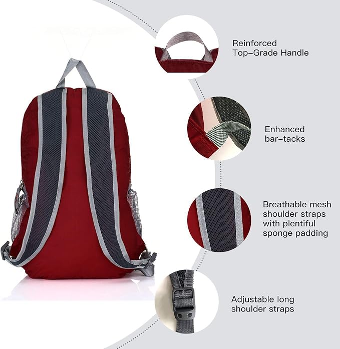 Outlander Packable Handy Lightweight Travel Hiking Backpack (Dak Red, 33L)