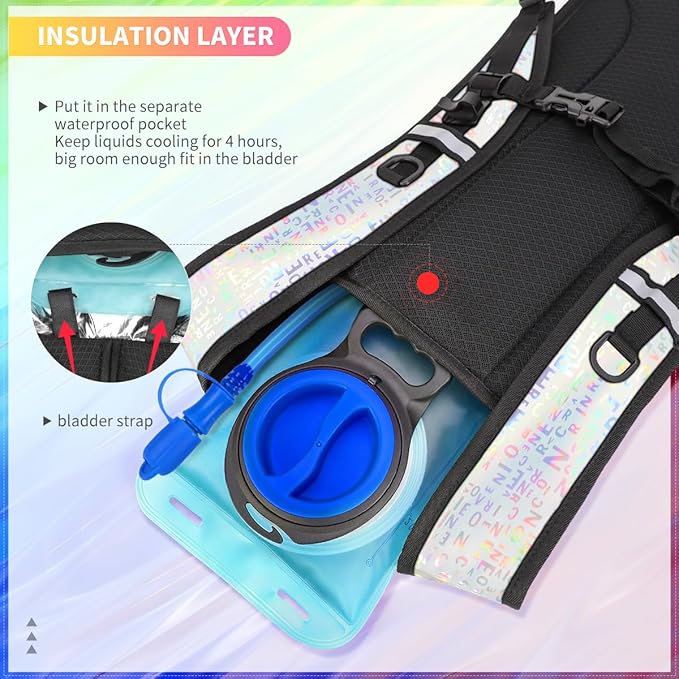 Hydration Backpack, Water Backpack with 2L Hydration Bladder, Rave Backpack Hydration Pack, Festival Essential for Raves, Hiking, Cycling, Climbing, Running, Outdoor, Camping and More