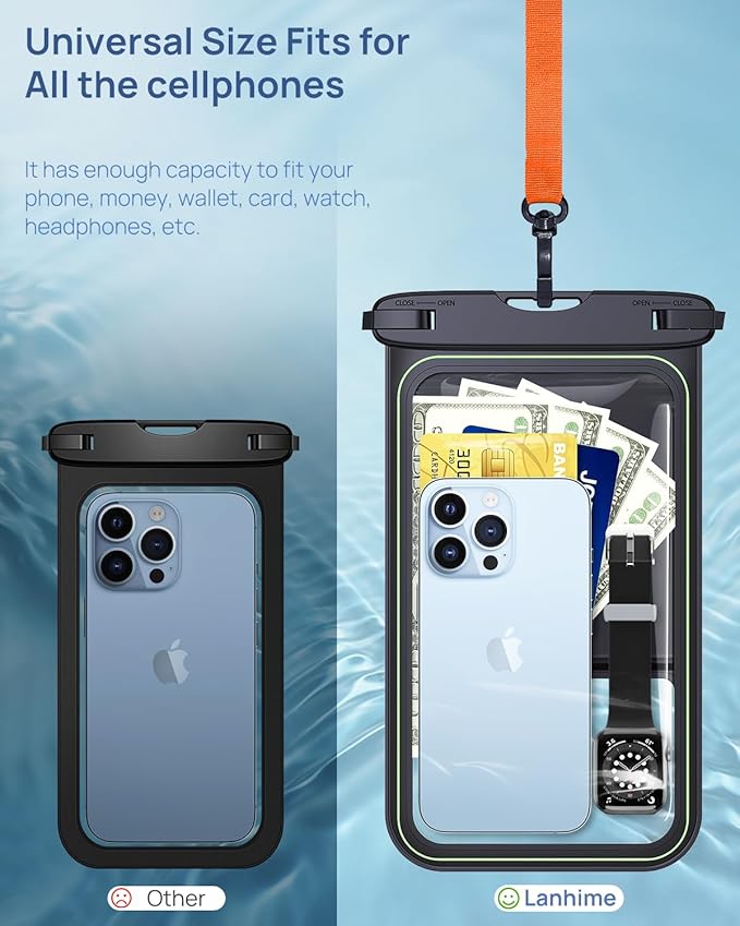 Lanhiem 10.5" Large Floating IP68 Waterproof Phone Pouch, Universal IPX8 Dry Bag 1 Pack with Lanyard for iPhone 17 16 15 Pro Max, Samsung Galaxy S25 Ultra S24 S23, S25 FE, Pixel 10 9 8 Pro XL, Black