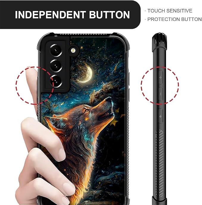 for Samsung Galaxy S21 Case, Star Cave Hungry Wolf Pattern Graphic Design Girl Boy Soft Silicone Hard Acrylic Shock Protection for Samsung Galaxy S21