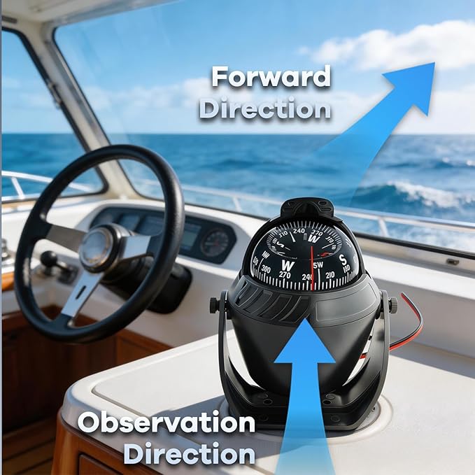 Boat Compass with Magnetic Declination Adjustment, Pivoting Marine Compass Multifunction Digital Navigation Dashboard LED Illumination & Backlight for Marine Boat Truck Car