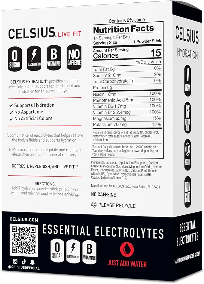 CELSIUS Hydration™ Fruit Punch, Sugar Free Electrolyte Hydration Drink Mix (Pack of 14)