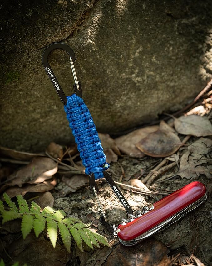 Paracord Braided Carabiner Keychain Lanyard Strap, Hanger Stroller Hook w/2 Carabiner Clips for Water Bottle Backpack