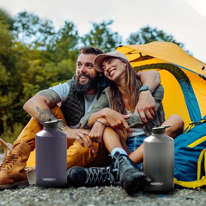 1 Gallon Water Bottle Insulated(Cold for 48 Hrs),BPA Free&Leak Proof,128oz Stainless Steel Water Jug,Large Water Bottle with Straw Spout Lids for Gym,Hiking,Camping&Travel,Purple