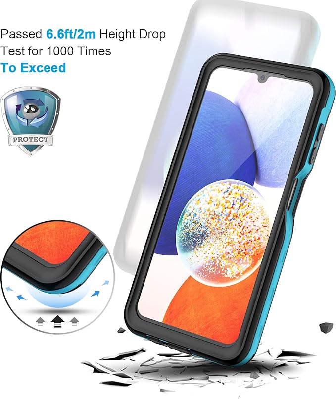 Lanhiem for Samsung Galaxy A14 5G Case, IP68 Waterproof Dustproof, Built-in Screen Protector, Heavy Duty Full Body Protective Phone Case for Galaxy A14 5G, Blue/Clear