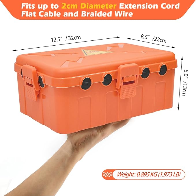Hrensaw Large Outdoor Electrical Box(12.5x8.5x5inch),IP54 Waterproof Outdoor Outlet Covers,Weatherproof Extension Cord Covers Protect Outlet,Plug,Timer,Power Strip,Holiday Light,Orange